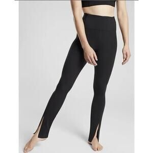 Athleta Womens Aura Black Front Split Hem Yoga Pilates Pants Leggings Med